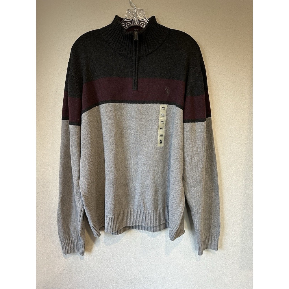 U.S. Polo Assn.‎ XXL Greys/Maroon 1/4 Zip Sweater  Collared NWT